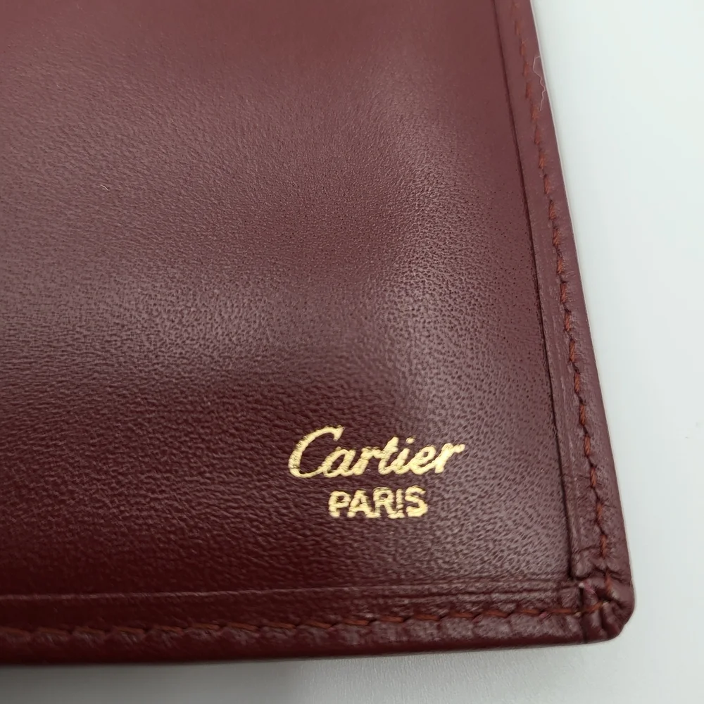 CARTIER Mastline Bordeaux Leather Bill Holder Long Bifold Wallet, Authentic